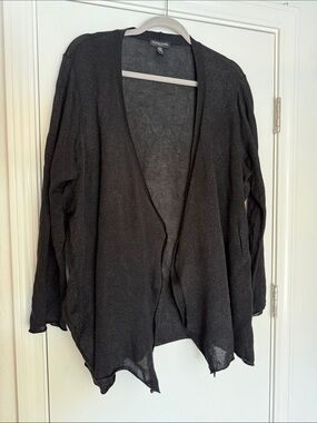 Eileen Fisher Black Open-Front Draped Cardigan